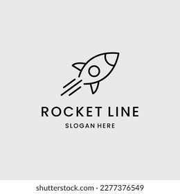 Rocket Logo. Simple Rocket Line Icon isolated on Grey Background.