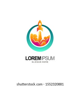 rocket logo and smoke in circle design and template