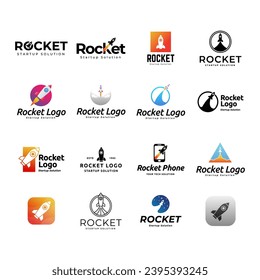 Rocket logo. Space satelite retro shuttle moon discovery logotypes of observatory vector black badges isolated. Shuttle and satellite, spaceship and rocket adventure illustration