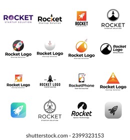 Rocket logo. Space satelite retro shuttle moon discovery logotypes of observatory vector black badges isolated. Shuttle and satellite, spaceship and rocket adventure illustration