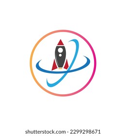 logotipo del cohete e ilustración de diseño de símbolos sobre fondo blanco