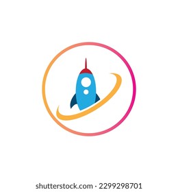 logotipo del cohete e ilustración de diseño de símbolos sobre fondo blanco