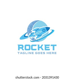 rocket Logo Technology Icon. Digital planet Vector Modern Symbol. Company Logo Design Inspiration.