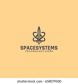 Rocket logo template with the image of the flying spaceship.