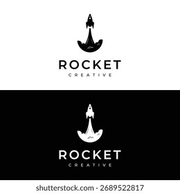 Plantilla del logotipo del cohete que lanza a la luna, con diseño creativo.
