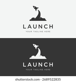 Plantilla del logotipo del cohete que lanza a la luna, con diseño creativo.