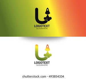 Rocket logo template. Letter U Design Vector