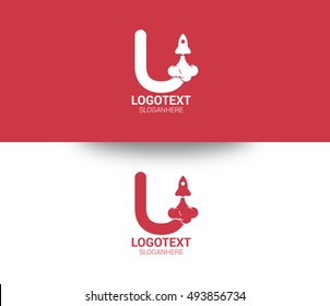 Rocket logo template. Letter U Design Vector