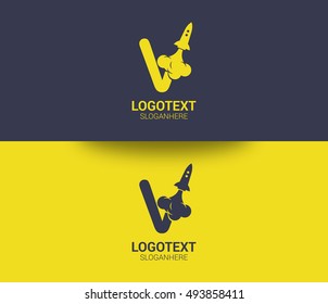 Rocket logo template. Letter V Design Vector