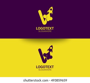 Rocket logo template. Letter V Design Vector