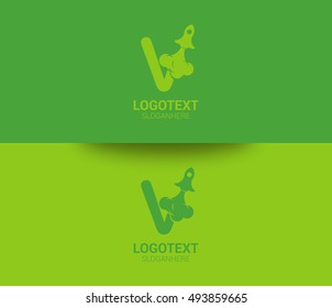 Rocket logo template. Letter V Design Vector