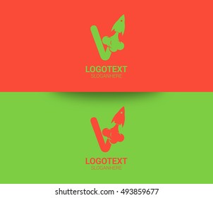 Rocket logo template. Letter V Design Vector