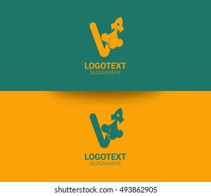 Rocket logo template. Letter V Design Vector