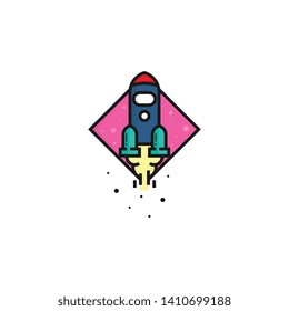 Rocket logo template vector. Colorful aircraft logo template with bold outline in monoline style