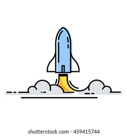 Rocket logo template. Vector illustration modern flat and line style