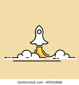 Rocket logo template. Vector illustration modern flat and line style