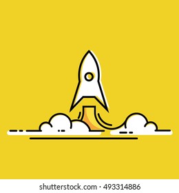 Rocket logo template. Vector illustration modern flat and line style