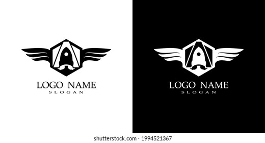 rocket logo vector with a combination of wings and letter A