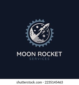 Rocket logo vector, moon with gear, Suitable for engineering, transportation, travel and other business.