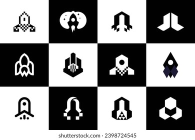 Rocket Logo Vector Set. Marketing Symbol of launching a startup business idea