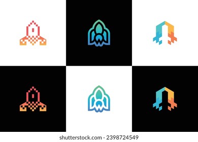 Rocket Logo Vector Set. Marketing Symbol of launching a startup business idea
