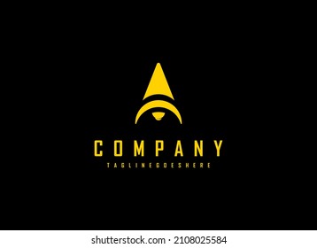 Rocket Logo. Yellow Simple Rocket Icon isolated on Black Background. Usable for Business and Technology Logos. Flat Vector Logo Design Template Element.