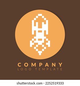 LOOGO DE CONEXIÓN EN DISEÑO DE ESTILO PIXEL. ADECUADO PARA LA IDENTIDAD DE LA EMPRESA TECNOLÓGICA. MARCA PIXEL ROCKET