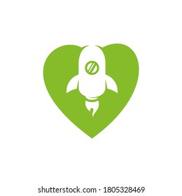 Cohete con el vector de concepto del logotipo de amor, plantilla de diseño creativo, símbolo