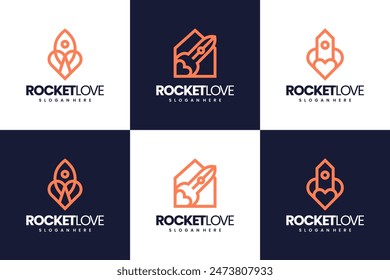 Rocket Love Logo Design Vector Line Art Illustration Inspiration