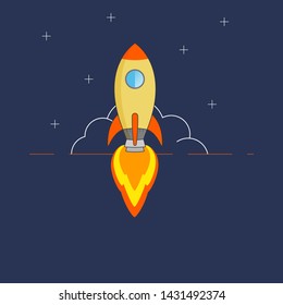Rocket luanch. Start up business metaphor. Vector illustration outline flat design style.