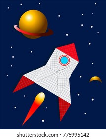 Rocket made of paper flying in space, vector illustration