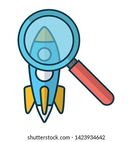 rocket magnifier glass send email vector illustration