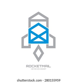 Rocket mail - creative vector icon. Logo template concept illustration. Line art. Design element. 