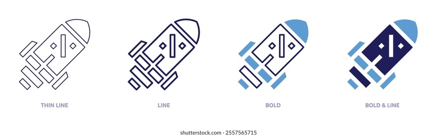 Rocket maintenance icon in 4 different styles. Thin Line, Line, Bold, and Bold Line. Duotone style. Editable stroke.