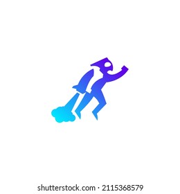 Lanzamiento del paquete de jetpack de Rocket Man Fly to Sky Space Logo Design Vector