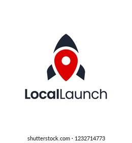 Rocket with Map Pin Location Logo Design Inspiration