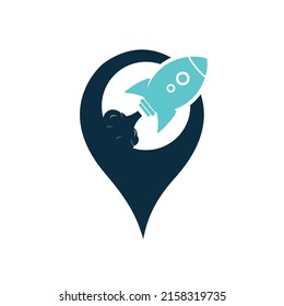 Rocket and map pointer logo design. Rocket and GPS locator symbol or icon.