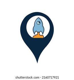 Rocket and map pointer logo design. Rocket and GPS locator symbol or icon.