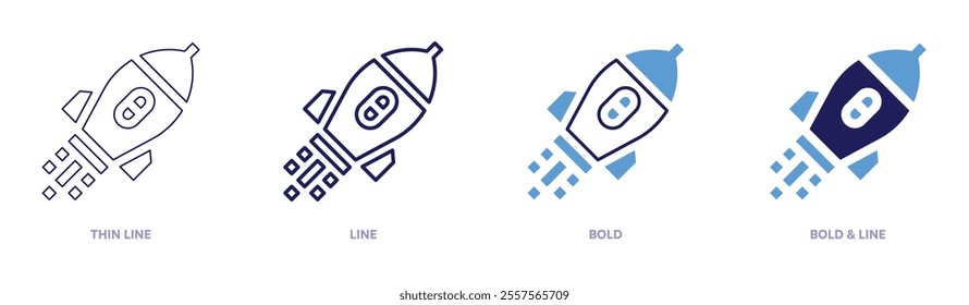 Rocket markets icon in 4 different styles. Thin Line, Line, Bold, and Bold Line. Duotone style. Editable stroke.