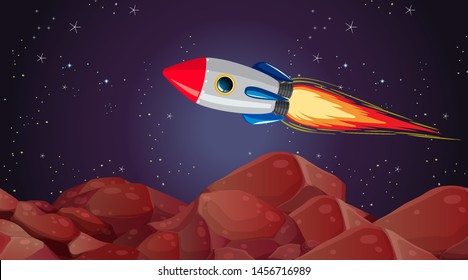 Rocket mars landscape scene illustration