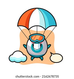 rocket mascot cartoon is skydiving with happy gesture , cute style design for t shirt, sticker, logo element