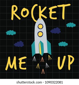 Rocket me up print poster. A playful, modern, and flexible print for brand who has cute and fun style. Happy, bright, and magical mood.