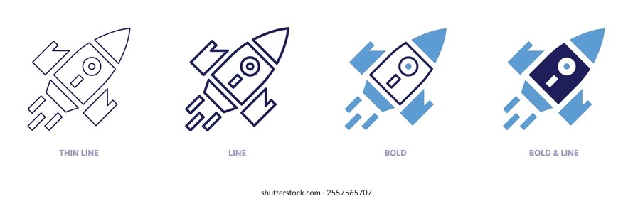 Rocket mechanics icon in 4 different styles. Thin Line, Line, Bold, and Bold Line. Duotone style. Editable stroke.