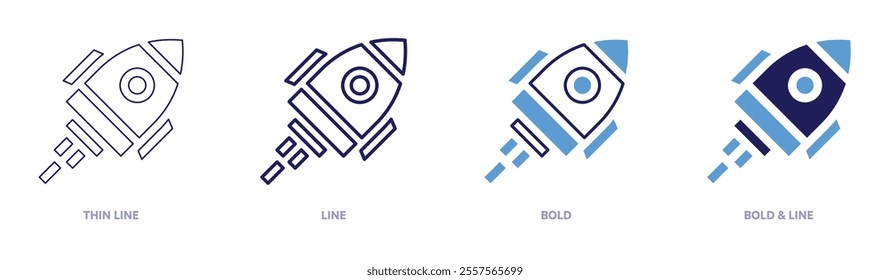 Rocket memorabilia icon in 4 different styles. Thin Line, Line, Bold, and Bold Line. Duotone style. Editable stroke.