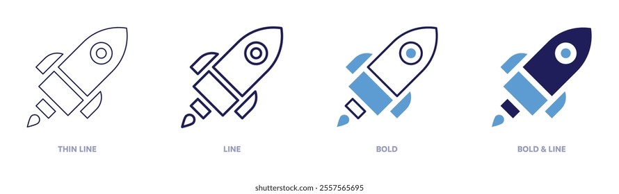 Rocket methodologies icon in 4 different styles. Thin Line, Line, Bold, and Bold Line. Duotone style. Editable stroke.