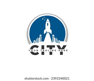 rocket up metropolis city progress logo icon symbol design template illustration inspiration
