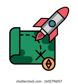 rocket military force with paper map vector illustration design