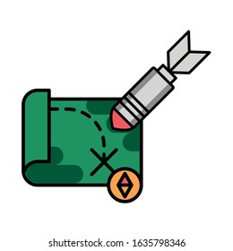rocket military force with paper map vector illustration design