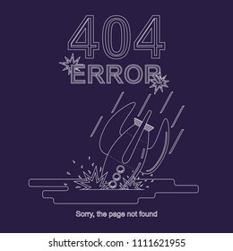 Rocket Missile Crashed Error Not Found Concept Card Symbol Disconnect Internet Message Element Web Line Design. Vector illustration of Spaceship Broken