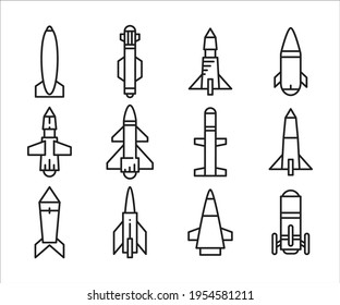 rocket missile icons set line design
